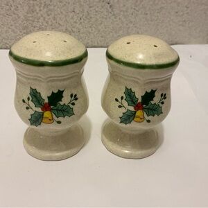 Vintage Salt And Pepper Shaker Mikasa Christmas FESTIVE SEASON Japan Holly Bells